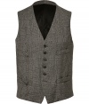 Finish your look on a dashing note with Neil Barretts crinkle grey vest, perfectly tailored to modern-dandy looks - V-neckline, button-down front, font slit pockets, adjustable back sash - Pair with dress shirts and sharply tailored blazers, or work sartorial style with favorite tees and jeans