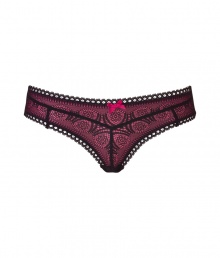 Seductive yet luxe, this pretty in pink thong from Elle MacPherson Intimates is a must-have - Solid pink thong with contrasting lace overlay, lace trim, bow detail - Perfect under virtually every outfit