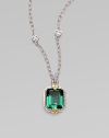 From the Estate Collection. An emerald-cut green quartz pendant set in a textured sterling silver, sparkling with white sapphires and accented in 18k gold.Green quartzWhite sapphireSterling silver18k goldLobster claspPendant, about 1 highChain, about 17 Imported 