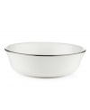 Beautiful and bridal-inspired, this classic white bowl is richly textured with a delicate floral motif and raised, beaded accents. Finished with a band of polished platinum. Qualifies for Rebate