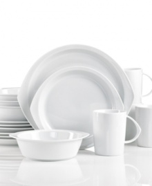 A new direction. Playful silhouettes inspired by a compass and pulled from the Dansk archives make Kompas dinnerware fresh and fun to arrange in countless configurations. Understated white porcelain plates casual meals with sleek sophistication.