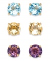 Sparkle for every occasion! Victoria Townsend's set of three stud earrings includes round-cut blue topaz (3-1/10 ct. t.w), amethyst (2-5/8 ct. t.w) and citrine (2-5/8 ct. t.w.) in sterling silver. Approximate diameter: 5/16 inch.