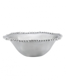 Pretty and polished, this Organics Bead bowl from Lenox's collection of serveware and serving dishes combines a natural shape in bright aluminum with a delicately beaded edge. Qualifies for Rebate