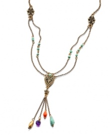 Lift your spirit with this chic, tribal style necklace by Lucky Brand. In goldtone mixed metal with semi-precious stone accents. Approximate length: 17-1/2 inches with a 2-inch extender. Approximate drop: 3 inches.