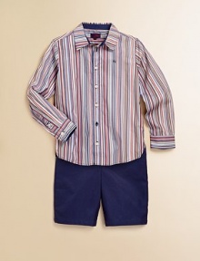 The perfect striped shirt for preppy little ones ready for a day on the town or a night out.Shirt collarLong sleeves with button cuffsButton frontShirttail hemCottonMachine washImported Please note: Number of buttons may vary depending on size ordered. 