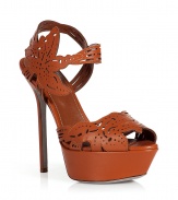 Head-turning sandals made of fine, reddish-brown leather in sexy cut-out straps in floral and leaf shapes - Trendy plateau and high stiletto heel lengthens legs for a gorgeous, feminine look when paired with summery sundresses, wide-legged jeans or cocktail dresses