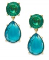 Complement your seasonal look with bold color. These Charter Club drop earrings feature two blue and green plastic beads set in 14k gold plated mixed metal. Approximate drop: 1-1/3 inch.