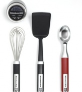 Get in the kitchen! Take on every task that comes your way with the perfect starter set for a beginner kitchen, which includes a traditional ice cream scoop, whisk, short turner and digital timer.