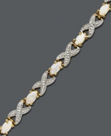 The perfect gift for an October birthday. This elegant X link bracelet features oval-cut opals (2 ct. t.w.) and sparkling diamond accents. Crafted in 18k gold over sterling silver. Approximate length: 7 inches.