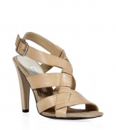 Made with supple leather, these luxe strappy sandals from Diane von Furstenberg are a warm weather must-have - Asymmetrical leather strap with crisscross details, ankle strap with buckle closure, high pyramid heel - Pair with a boho-inspired printed dress, a denim jacket, and a statement clutch