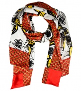 Work a Pop Art edge into your outfit with Issas bright printed silk scarf - Stitched edges - Wear with a tee, boyfriend blazer and jeans, or over a tailored sheath with heels and a leather jacket