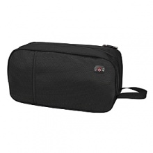 Zippered case ideal for storing full-size toiletries. Three separate storage areas for organization. Back pocket features mesh airflow panel. Haul loop for easy carrying.