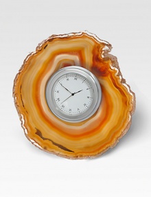 In ancient times, semi-precious agate was believed to bring pleasant dreams to its owners. Our Cele clock combines these natural, restful properties with elegant, modern design, making it perfect bedside table or living room accessory. 4.5 diam.Fabric easelAluminium hardwareAgateImported