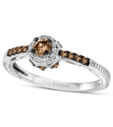 Slip on a diminutive element of sparkle. Le Vian's thin ring features round-cut chocolate diamonds (1/4 ct. t.w.) and petite diamond accents in 14k white gold. Size 7.