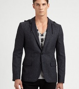 An authentic fusion of functionality and style, this two-button blazer is tailored from fine, lightly speckled cotton featuring an attached, drawstring hood.Button-frontAttached drawstring hoodWaist flap pocketsRear ventFully linedCottonDry cleanImported