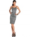 A bold polka-dot print adds chic statement style to this Bar III Front Row sheath dress -- perfect for a sleek look!