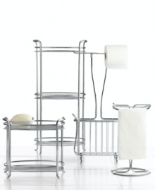 Store mouthwash, soap and perfume on this 3-tier shelf to keep the sink vanity or bathroom cabinets tidy. In chrome or bronze to complement your decor. Non-skid feet.