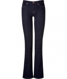 Beyond basic, these dark blue boot-cut jeans from J Brand are perfect for seasonal looks and year-round style -  Stretch cotton creates a skinny, figure-flattering look that is sexy, yet casual - Contrasting stitching and classic five-pocket design - Style with a business blouse and blazer, or with a tunic top and wedge heels