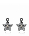 Sterling silver stars burst with brightness from bezel set-diamonds in 14K gold. These chic charms slip easily onto PANDORA french wire or hoop earrings.