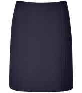 Add classic style to your work-ready look with this chic wool skirt from Jil Sander Navy - Classic mid-length skirt with welt seam details, concealed side zip closure - Style with a tie-neck blouse, a fitted blazer, and patent pumps