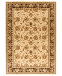 Taking its namesake from the original Kashan rugs of Persia, this area rug displays a regal look with intricate medallions in a light gold, cream, black colorway with hints of crimson. Made in the USA of lush, heat-set polypropylene for sheer durability and effortless style.