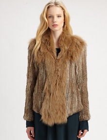 Plush rabbit and coyote fur make up this luxurious, wonderfully warm design.V necklineShawl collarLong sleevesSide slash pocketsFully linedAbout 23 from shoulder to hemRabbit and Coyote furDry clean by fur specialistImportedRabbit fur origin: ChinaCoyote fur origin: USAModel shown is 5'10 (177cm) wearing US size Small. 