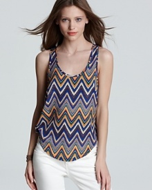 A zigzag pattern of vivid color enlivens this Vintage Havana tank for bold new-season style.