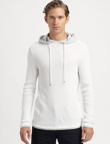 The essential waffle-knit henley, shaped in richly textured cotton, gets a refreshing update as a drawstring hoodie lends endless style and versatility to your weekend basics.Attached drawstring hoodCottonMachine washImported