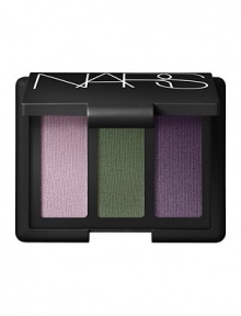 Sophisticated and striking combinations of NARS eyeshadow shades. Worn separately or together, all Trio Eyeshadow shades feature micronized powders that are highly pigmented, long-wearing and crease-resistant. Color glides on smoothly and evenly and blends effortlessly. True color applicationCan be applied dry or with a dampened brush for more intensityMulti-function use for shading, lining and highlighting the eyes 