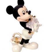 See the softer side of Mickey Mouse. With an armful of pastel blooms and brilliant gold-buttoned shorts, Disney's mouse with the most is quite the charmer in Lenox fine china.