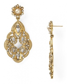 As if unearthed from a socialite's jewel box, this pair of drop earrings from Carolee Lux flaunt an heirloom quality with ornate pearl and crystal accents.