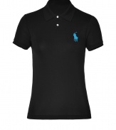 Detailed in super soft mercerized cotton, Ralph Laurens oversized pony logo polo is a contemporary take on this iconic style - Small collar, button placket, short sleeves, large shiny Caribbean blue embroidered polo player at chest - Slim fit - Wear with your favorite jeans and just as bright loafers