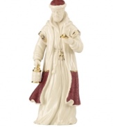 Handsomely decorated by in exquisite ivory porcelain, the Inn Keeper figurine will carry on the traditional Nativity tale, a reminder of the holiday season's true meaning. From the Lenox First Blessing Nativity collection.