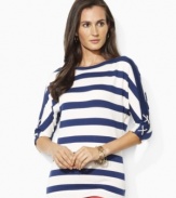 The classic knit tee is given a nautical update with dolman sleeves that have chic laced detailing, from Lauren Jeans Co.