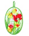 Fresh and vibrant, Vera's Daffodils pot holder turns even the hottest, darkest kitchens into the picture of spring. Watercolor blossoms thrive on quilted cotton for a natural look and feel, keeping cooks happy and safe.