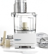 Cuisinart is known for power, quality and convenience. This size processor will take you from soup to soufflé with ease. Exclusive cover with a large feed tube and unique compact chopping/baking cover. Industrial-quality motor. Comes with stainless steel discs and blade, bonus thin slicing disc, dough blade, 2 covers, recipe collection and how-to video. Model #DLC8S. Includes a manufacturer's limited warranty.