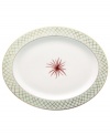 An intricate lattice pattern frames a single starburst in the center of this striking platter from Bernardaud.