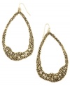 Organic inspiration. A subtle asymmetrical design makes RACHEL Rachel Roy's trendy hoop earrings a total must-have. Crafted in gold-plated mixed metal with sparkling crystal accents. Approximate drop: 3-1/4 inches.