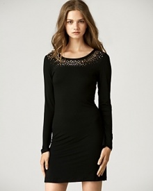 A studded neckline toughens up this short and sweet Velvet by Graham & Spencer dress.