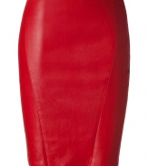 Inject rock n roll-inspired style into your look with this sultry red leather skirt from Jitrois - Front seam details, fitted silhouette, concealed back zip closure - Pair with an oversized top, sky-high platform pumps, and an embellished clutch