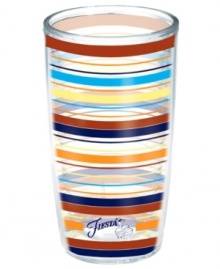 Iconic style meets brilliant design in the Fiesta Modern Stripe tumbler by Tervis Tumblers. Bold colors wrap a practically indestructible cup that'll keep hot drinks hot and cold drinks cold. With Fiesta logo and dancer.