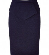 A chicly textured knit and an of the moment peplum embellishment lend this Matthew Williamson wool blend skirt its fashionable flair - Curve-hugging pencil cut with slim banded waist and decorative draped peplum - Zips at back - Seamlessly transitions from the office to parties, openings and dinners - Pair with a silk blouse, a button down or a fitted pullover and sandals or ankle booties