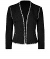 Bring high style to your look with this fringe-detailed jacket from LAgence - Open silhouette, contrasting white fringe down front and on pockets- Style with a flirty cocktail dress and platform pumps