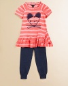 An adorable mouse graphic, pretty ruffled hem and allover vibrant stripes will make this her wardrobe favorite. Envelope neckline with snaps for easy fitLong sleevesRuffled cuffs and hemCottonMachine washImported