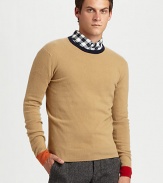 A classic crewneck sweater receives an extraordinary style upgrade with multicolored collar and cuff trim, shaped in lightweight, luxurious wool.CrewneckWoolDry cleanImported