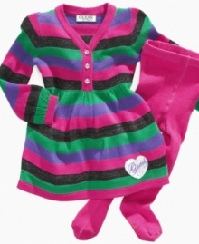 This adorable sweater dress and tights set from Guess is fun and vibrant, just like her.