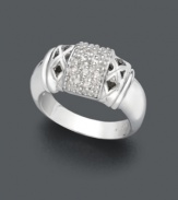 A diamond ring like no other. This delightfully-intricate design features a unique crisscross pattern adorned with rows of round-cut diamonds at center (1/8 ct. t.w.). Band and setting crafted in polished sterling silver. Size 7.