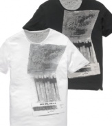 Light a fire under your normal t-shirt style with these graphic tees from Guess.