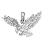 Strength, courage and intuition are all presented here in this iconic Eagle Landing charm. Embellished in 14k white gold. Chain not included. Approximate drop length: 3/5 inch. Approximate drop width: 1 inch.