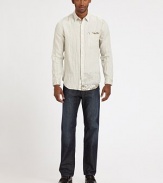 Slim-fitting casual basic tailored in printed linen.ButtonfrontChest patch pocketLinenDry cleanImported